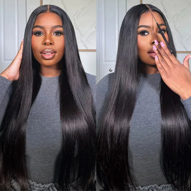 Extra 60% OFF | Long Silk Straight 13x6 HD Transparent Lace Frontal Human Hair Wig Flash Sale - Image 2