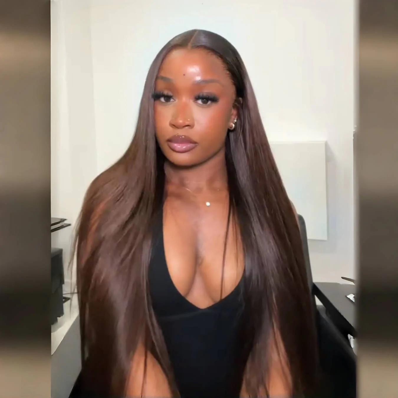 Buy 1 Get 1 Free Chocolate Brown Full Density Glueless 7x5 Lace Colored Straight/ Loose Wave Human Hair Wig - Image 3