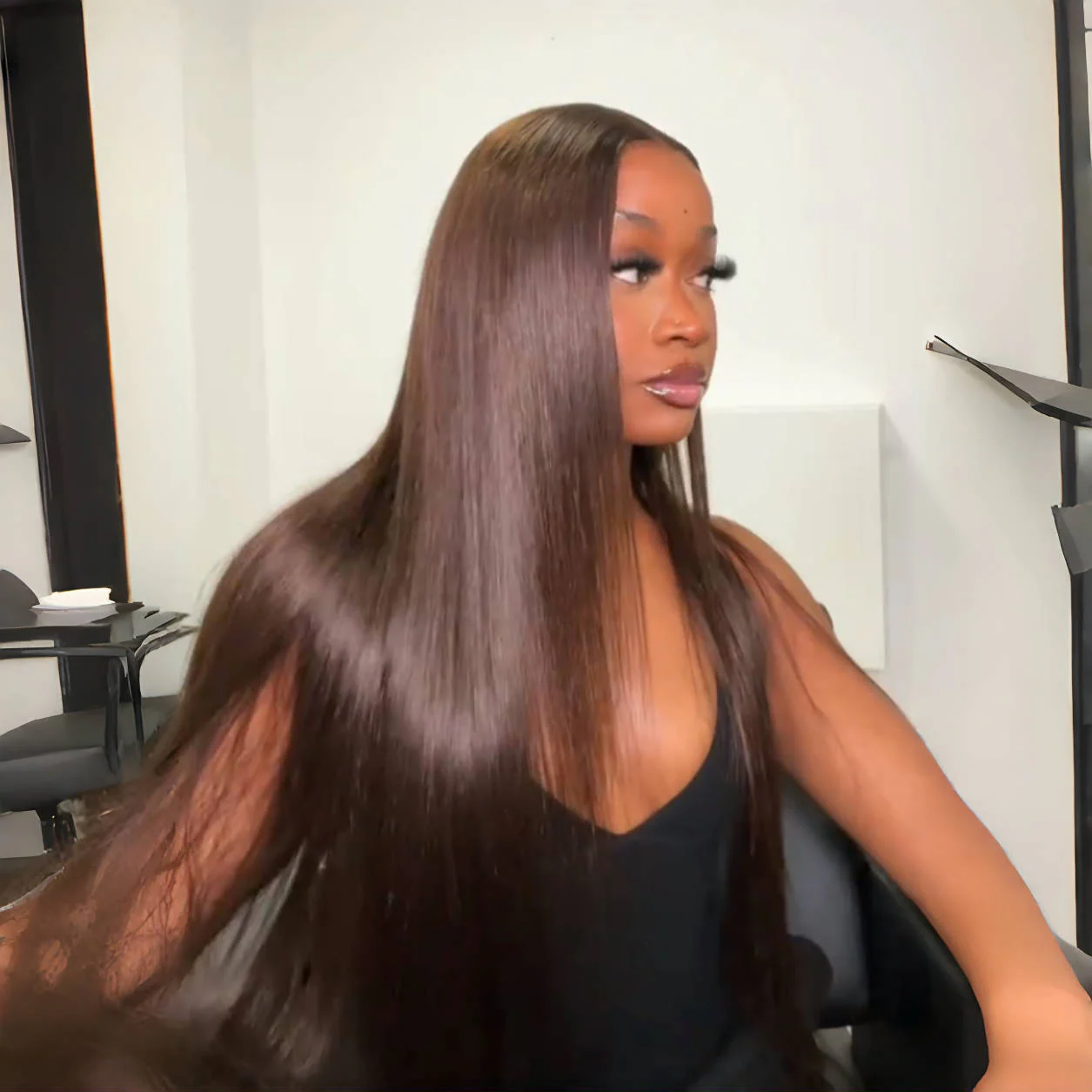 Buy 1 Get 1 Free Chocolate Brown Full Density Glueless 7x5 Lace Colored Straight/ Loose Wave Human Hair Wig - Image 4