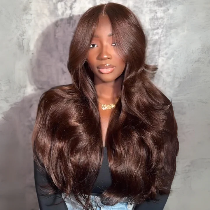 Buy 1 Get 1 Free Chocolate Brown Full Density Glueless 7x5 Lace Colored Straight/ Loose Wave Human Hair Wig - Image 9