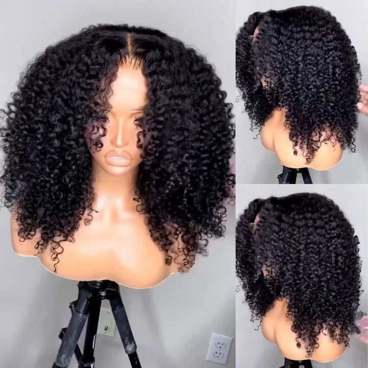 Buy 1 Get 1 Free Glueless Thick Fluffy Afro Curly Human Hair Bob Wigs - Image 2