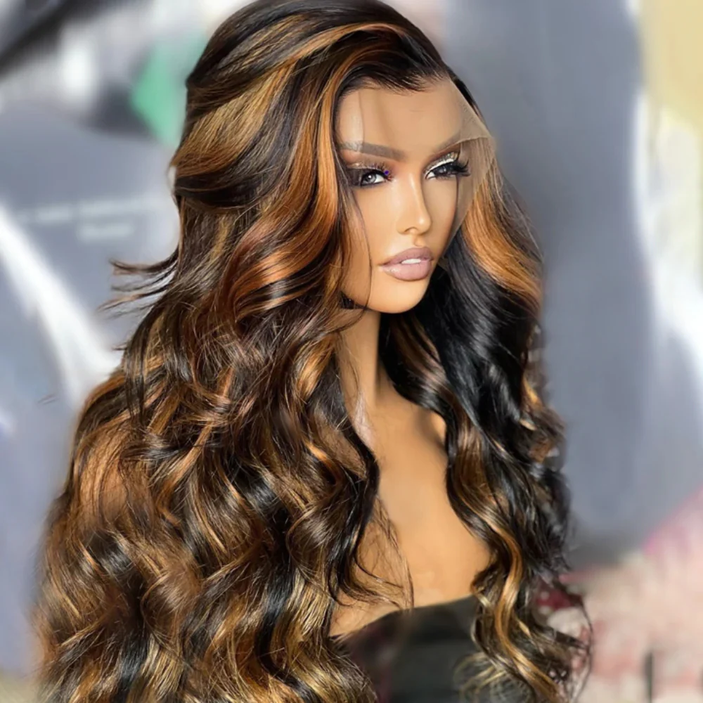 Buy 1 Get 1 Free Highlight Blonde Mix Brown Glueless Body Wave Human Hair Lace Front Wig - Image 2