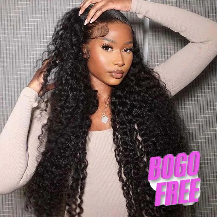 Buy 1 Get 1 Free Thick Curly Hair 13×4 Lace Frontal Wig 6×4 Pre-Cut Lace Wig