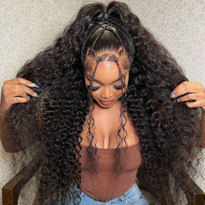 Buy 1 Get 1 Free Thick Curly Hair 13×4 Lace Frontal Wig 6×4 Pre-Cut Lace Wig - Image 5