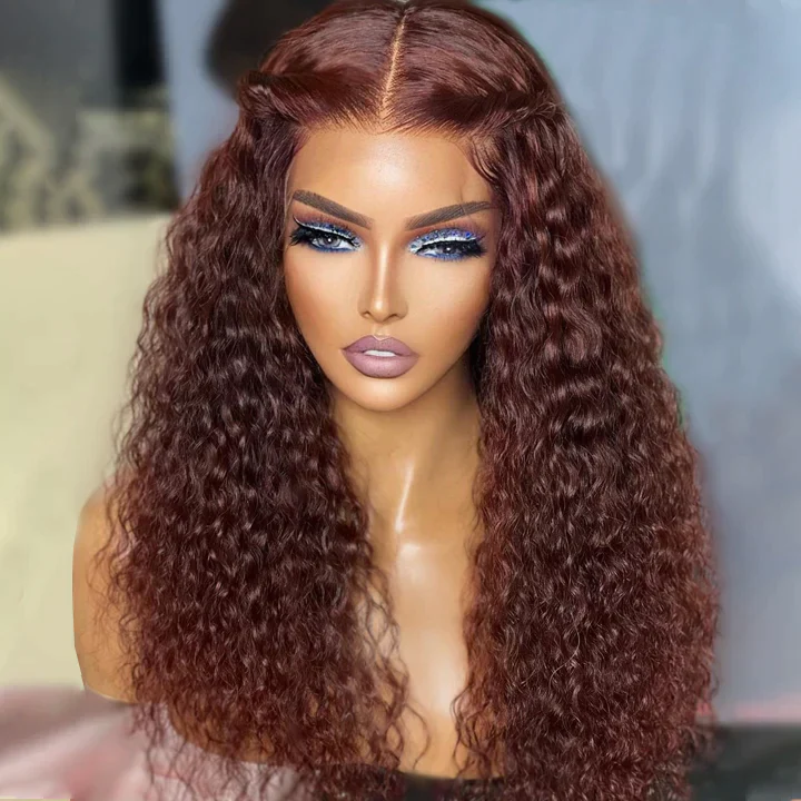 Extra 50% Off | Code: VIP50 ,Reddish Brown Curly Tranparent Lace Wigs Deep Hairline 100% Human Hair HD Clear Lace Front Wigs-Amanda Hair Flash Sale - Image 3