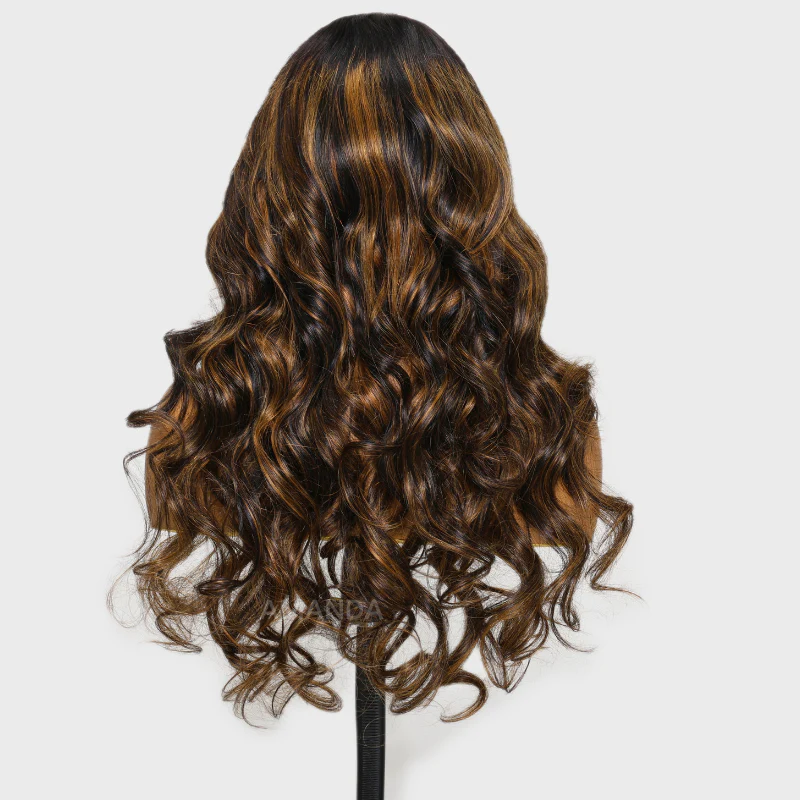 Glueless 3D Body Wave Highlight Balayage Brown 7x5/13x4 Transparent HD Full Lace Front Wig Flash Sale - Image 6