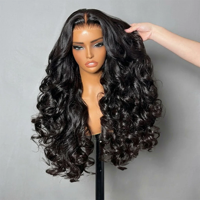 Double Drawn 3D Loose Wave Virgin Human Hair Transparent Full Lace Front Glueless Wig with Curtain Bangs Flash Sale - Image 2