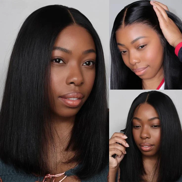 $9.9 for a Wig| Glueless Short Straight 6x4 Lace Closure Bob Wig Wear Go Lace Wig Flash Sale - Image 2