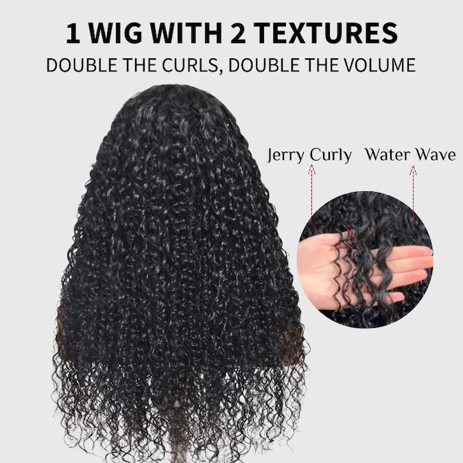 Glueless Water Wave & Curly Natural Black Bouncy 13x4 Lace Frontal Transprent Lace Wig Beginner Friendly - Image 2
