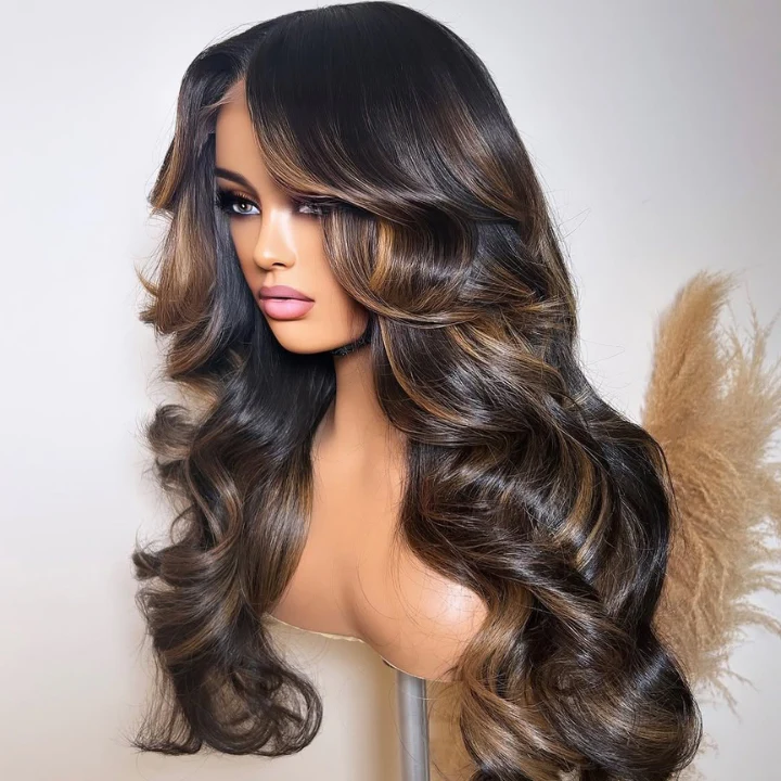 Highlight Brown Colored Loose Wave Glueless 13x4 Full Lace Front Wigs Human Hair - Amanda Hair - Image 3