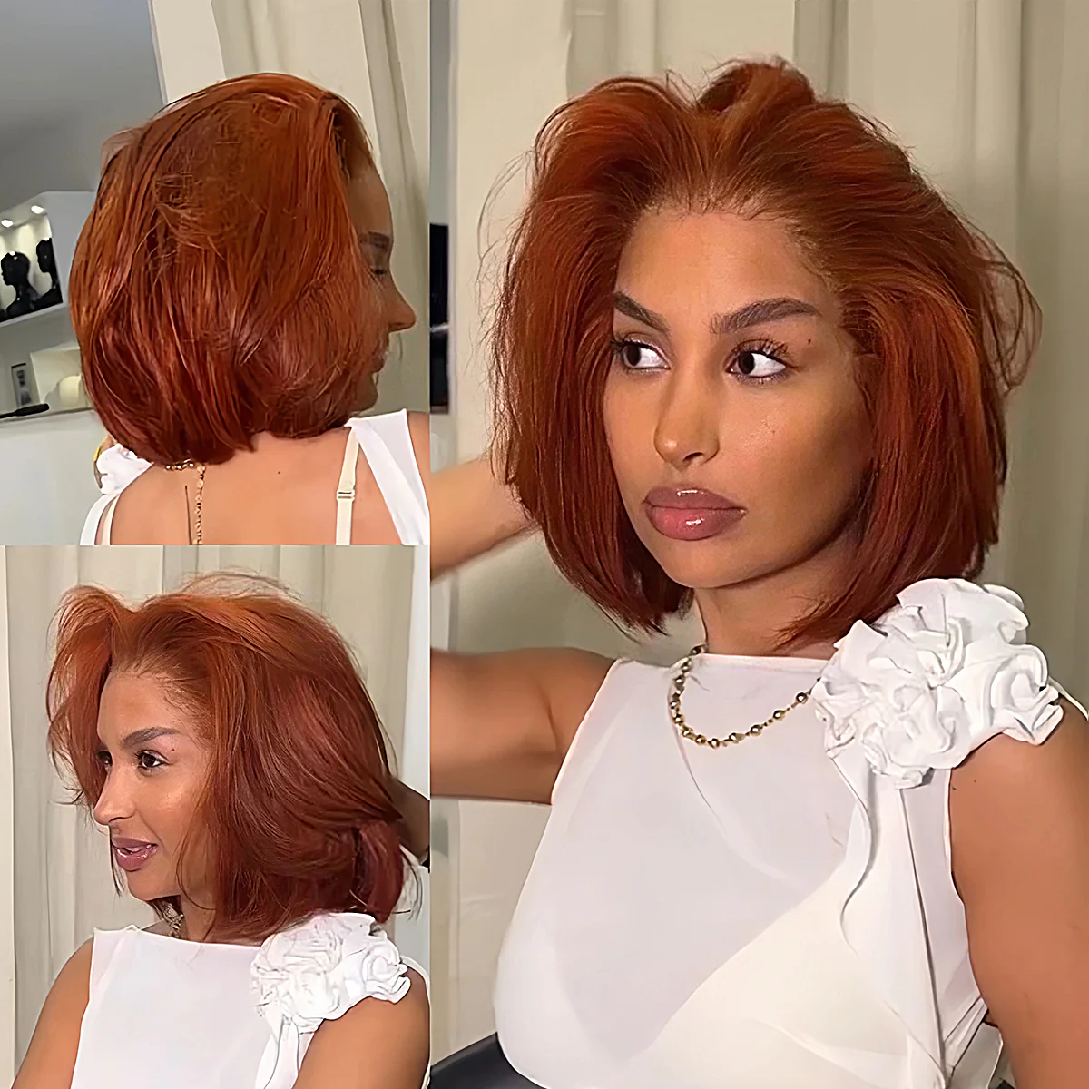 Highlight Straight Ginger Brown 4x4 / 13x4 Lace Frontal Colored Short Bob Wigs Human Hair With Baby Hair - Amanda Hair