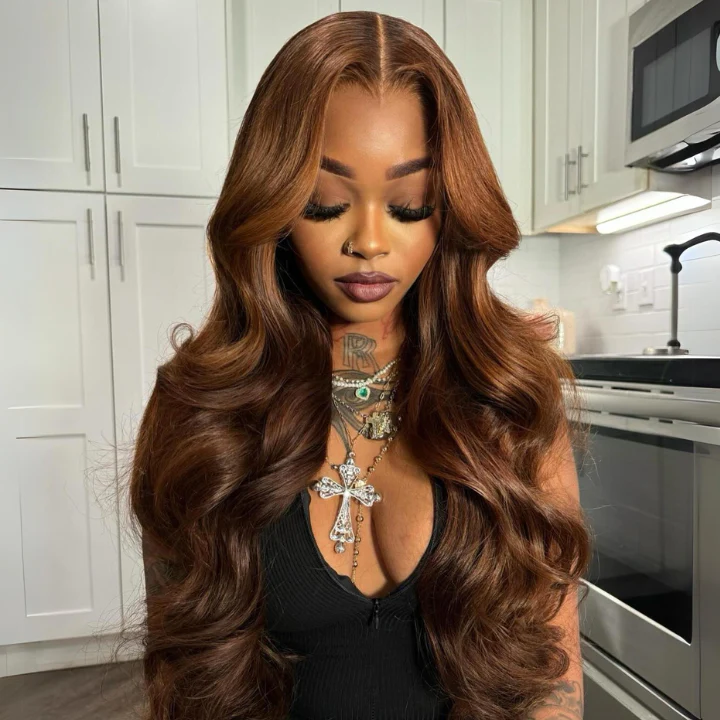 Highlight Light Brown Glueless 7x5 / 13x4 Lace Front Wig Human Hair Loose Wave Clear Transparent Lace Front Colored Wigs Human Hair Pre Plucked  - Amanda Hair - Image 3