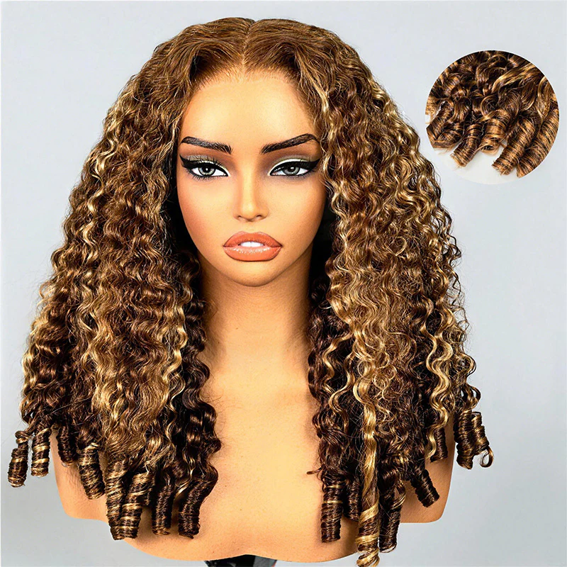 Amanda Luxury 7x5 Burmese Curly Brown Balayage Highlight Color Glueless HD Lace Human Hair Wig Flash Sale - Image 9