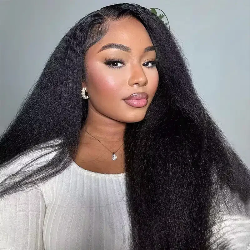Kinky Straight Reddish Brown / Highlight Brown / Natural Color 13x4 Transparent Lace Front Wigs 100% Human Hair Wigs - Image 4