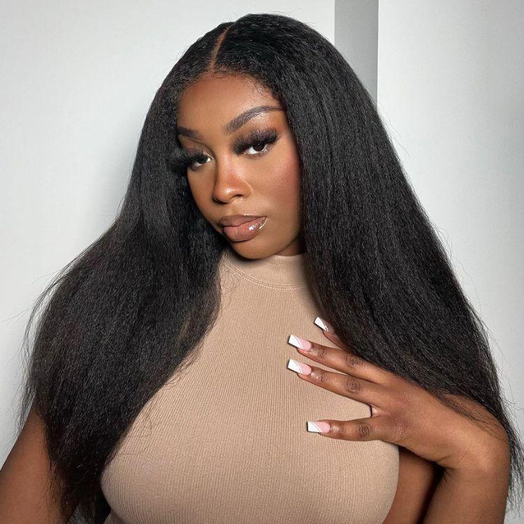 Kinky Straight Reddish Brown / Highlight Brown / Natural Color 13x4 Transparent Lace Front Wigs 100% Human Hair Wigs - Image 5