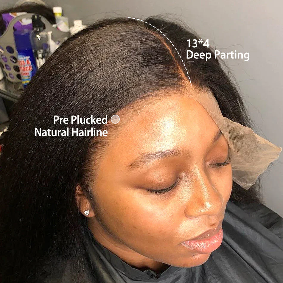 Kinky Straight Reddish Brown / Highlight Brown / Natural Color 13x4 Transparent Lace Front Wigs 100% Human Hair Wigs - Image 7