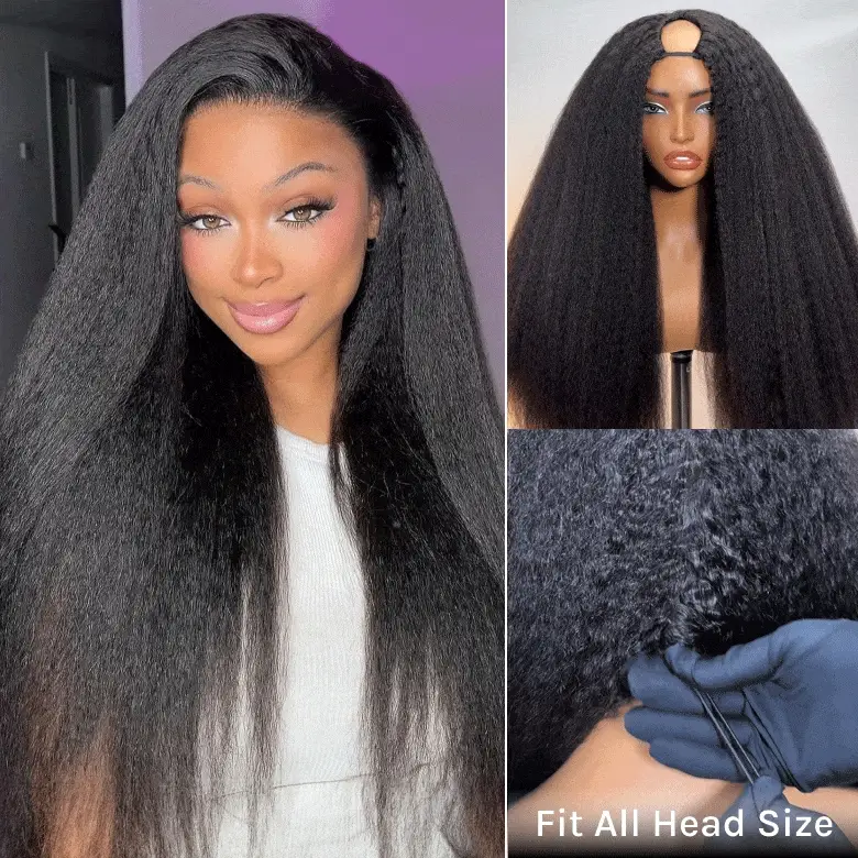 Kinky Straight V Part Wig Beginner Friendly Undetectable Natural Scalp Protective Glueless Human Hair Wigs Flash Sale