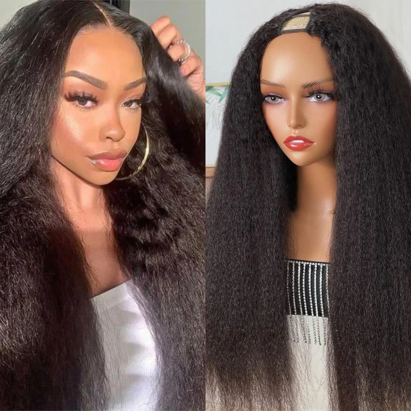 Kinky Straight V Part Wig Beginner Friendly Undetectable Natural Scalp Protective Glueless Human Hair Wigs Flash Sale - Image 2