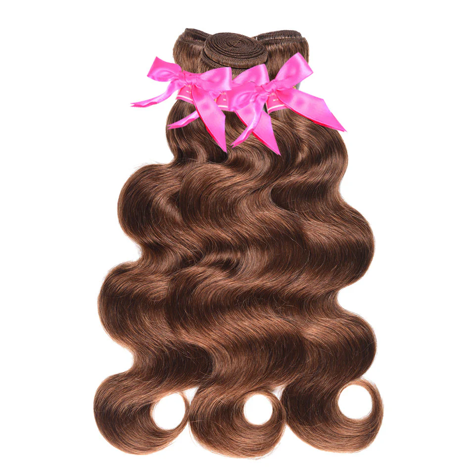Light Brown Brazilian Body Wave Hair With Closure 3 Bundles With 4X4 Closure #4 - Image 2