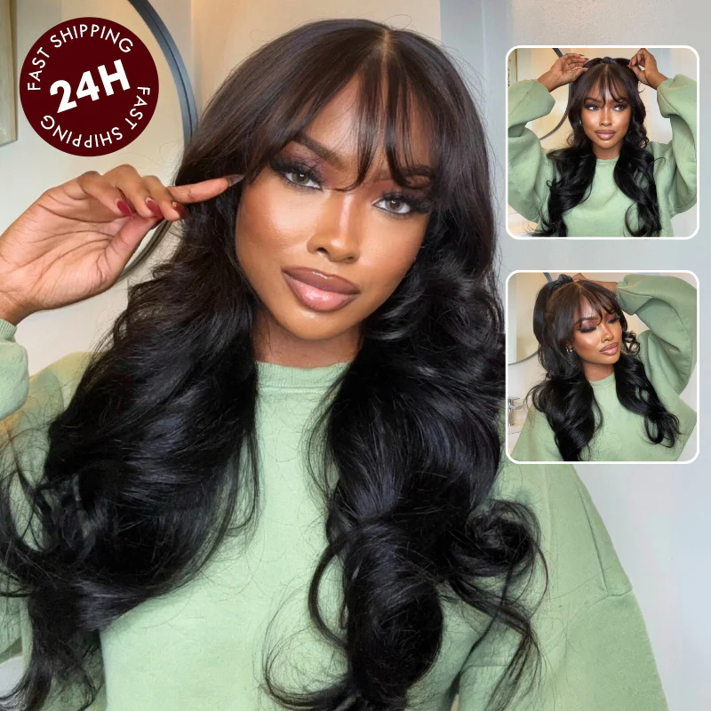 $189=26'' | 200% Density 24H Fast Shipping Loose Wave 13x4 Pre-Everything Lace Frontal Fluffy Wig With Face Framing Curtain Bangs Flash Sale