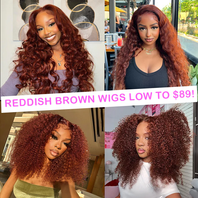 Low to $89 | Reddish Brown Color 13x4 Pre Everything Body Wave / Jerry Curly / Kinky Curly / Water Wave HD Transparent Lace Wigs Flash Sale