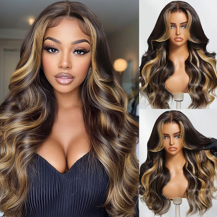 $100 Off| Money Piece Highlight Blonde Colored Body Wave 13x4 HD Lace Front Wigs Human Hair Wig Flash Sale - Image 3