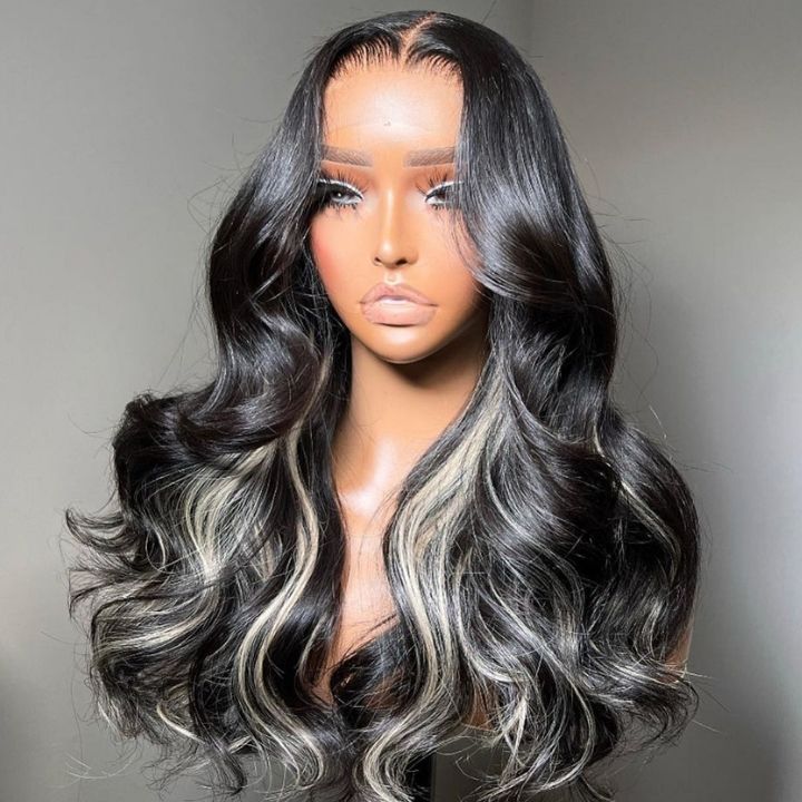 Money Piece Light Blonde Mix Black Color Body Wave 7x5 / 13x4 Lace Frontal Glueless Lace Human Hair Wig -Amanda Hair - Image 2