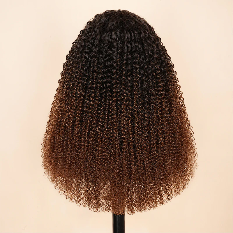 New V Part Wig Curly Chestnut Brown Ombre Color Glueless Human Hair Wig - Amanda Hair - Image 3