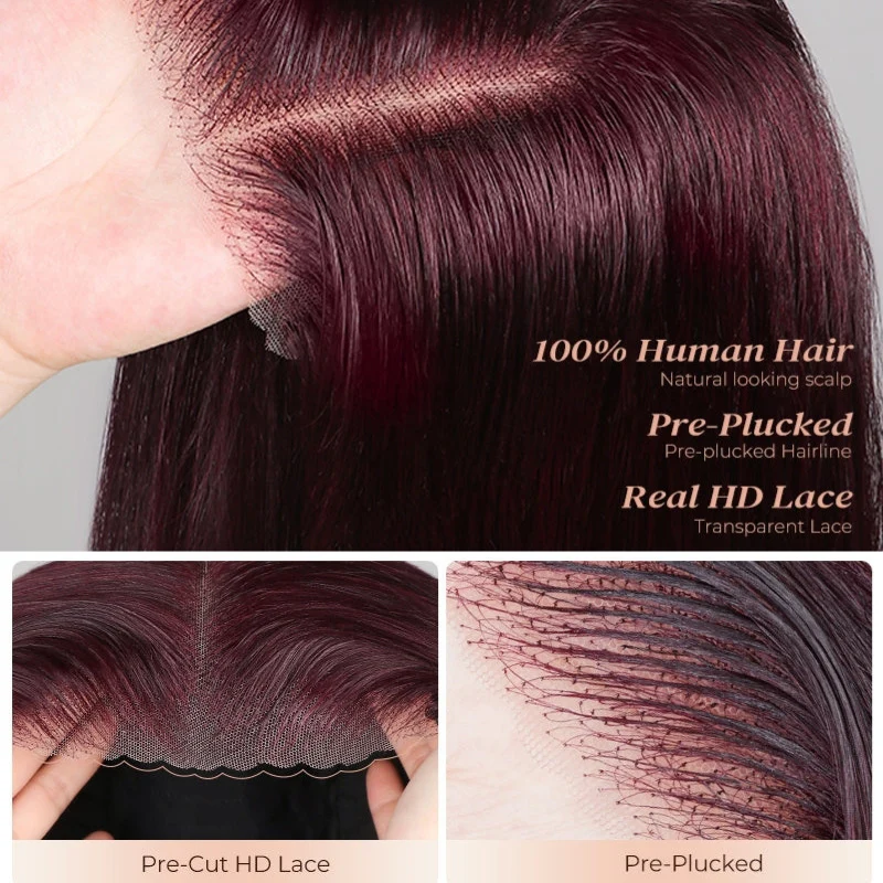Straight 7x5 / 13x4 Lace Frontal Glueless Dark Purple Cherry Burgundy Wig Invisi Drawstring Human Hair Wigs-Amanda Hair - Image 6