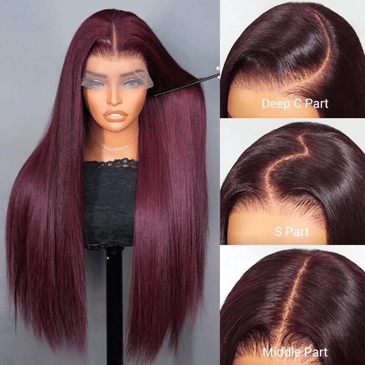 Straight 7x5 / 13x4 Lace Frontal Glueless Dark Purple Cherry Burgundy Wig Invisi Drawstring Human Hair Wigs-Amanda Hair - Image 4