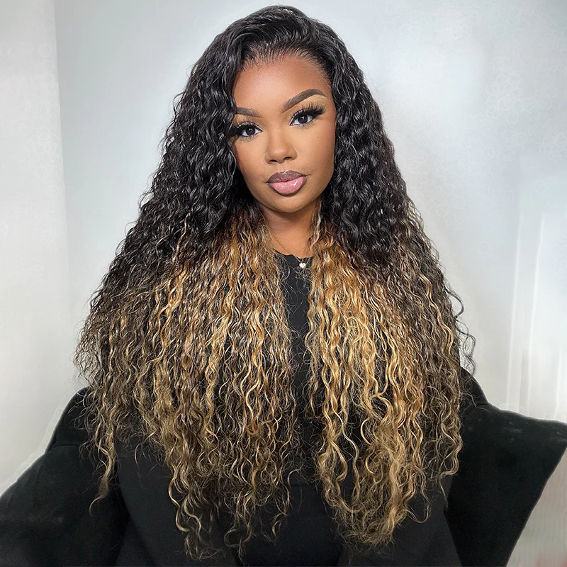 Two Tone Ombre Honey Blonde Curly Glueless Wig - 7x5/13x4 HD Lace Pre-everything Wig - Image 2