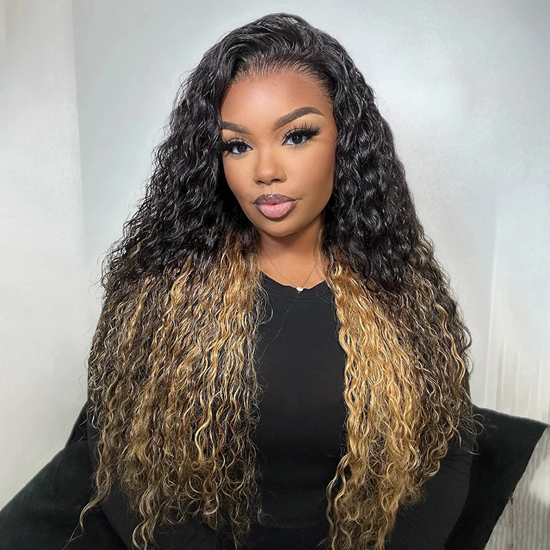 Two Tone Ombre Honey Blonde Glueless Curly Clear HD Lace Front Colored Wig