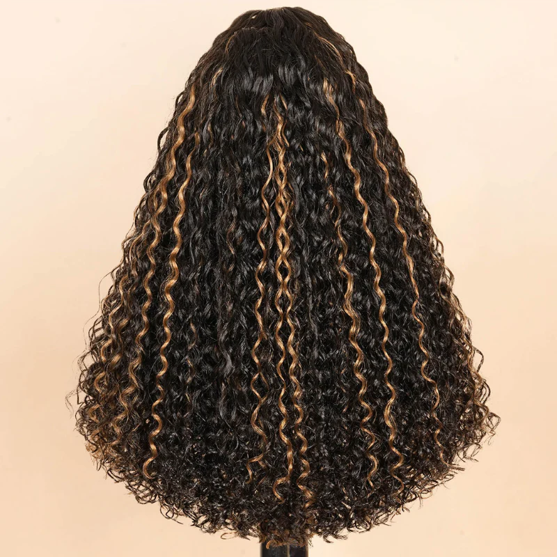 V Part Highlight Brown Water Wave Wig Handwoven Invisible Drawstring Glueless 100% Human Hair  Beginner Friendly Flash Sale-Amanda Hair - Image 5