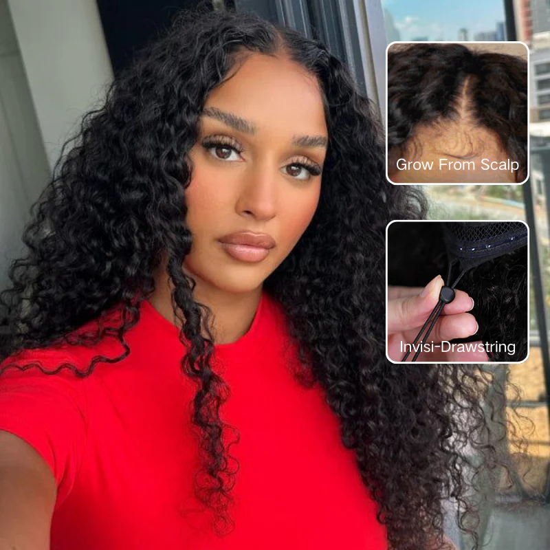 Water Wave Upgrade V Part Wig Human Hair Glueless No Leave Out  Wig Invisible Drawstring Flash Sale- Amanda Hair
