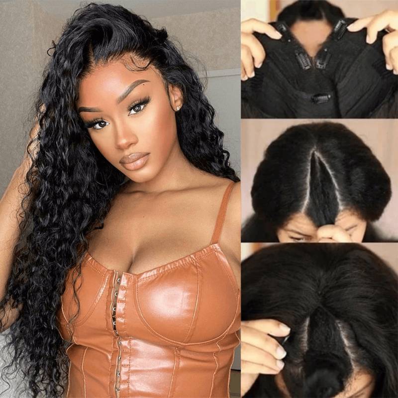 Water Wave Upgrade V Part Wig Human Hair Glueless No Leave Out  Wig Invisible Drawstring Flash Sale- Amanda Hair - Image 3