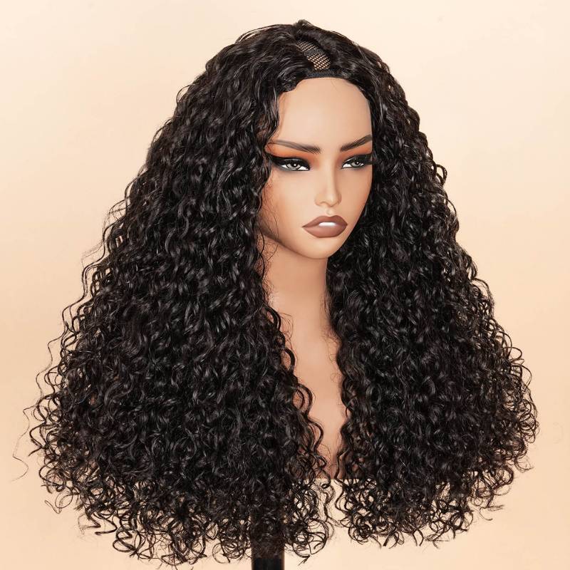 Water Wave Upgrade V Part Wig Human Hair Glueless No Leave Out  Wig Invisible Drawstring Flash Sale- Amanda Hair - Image 5