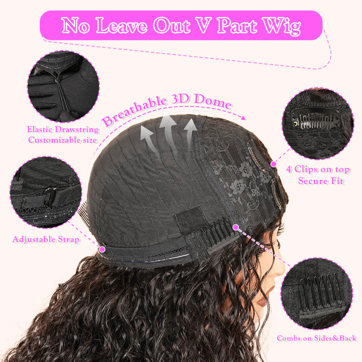 Water Wave Upgrade V Part Wig Human Hair Glueless No Leave Out  Wig Invisible Drawstring Flash Sale- Amanda Hair - Image 7