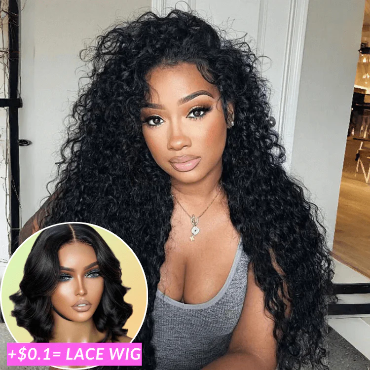 Wow $0.1 Lace Wig| Water Wave Put On & Go Invisible Drawstring Flip Over 3 In 1 Half Wig Flash Sale